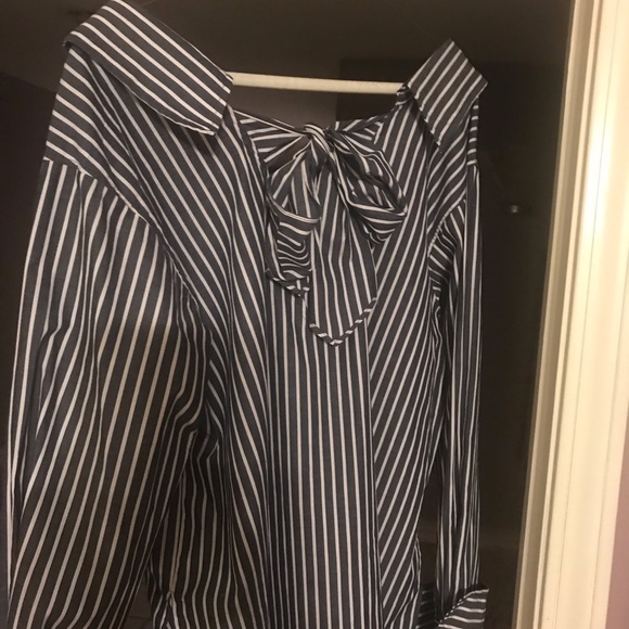 Navy and white striped cotton blouse - Picture 4 of 5